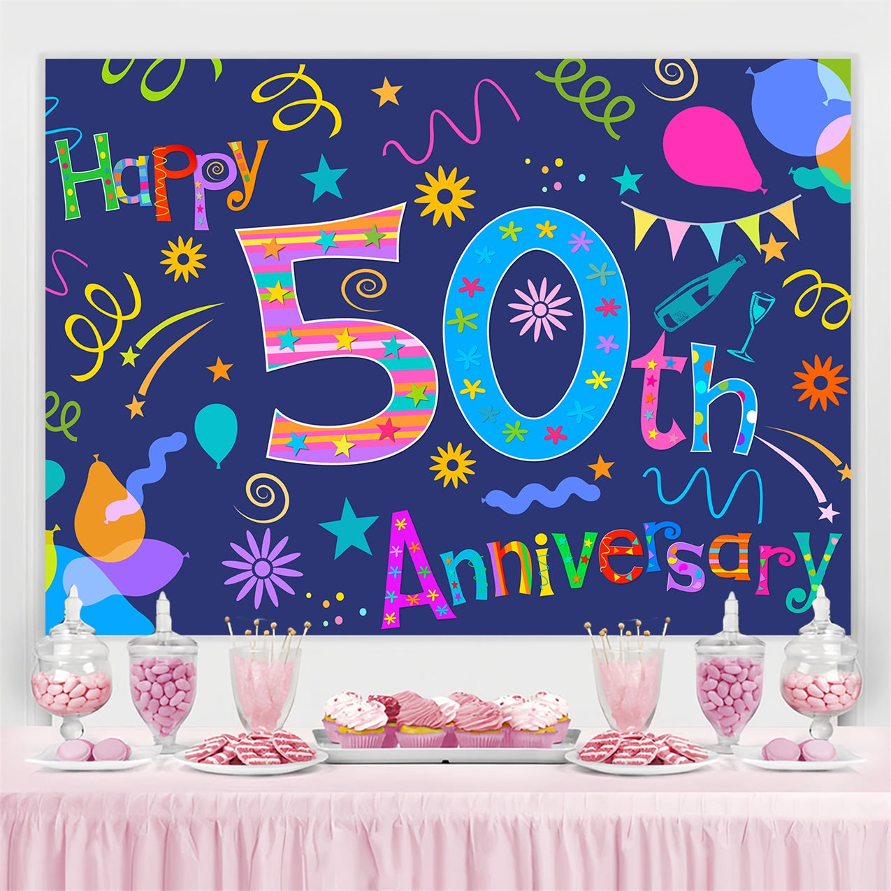 Custom Birthday Party Backdrop Colorful 50th Anniversary Backdrop UK BRP2-223