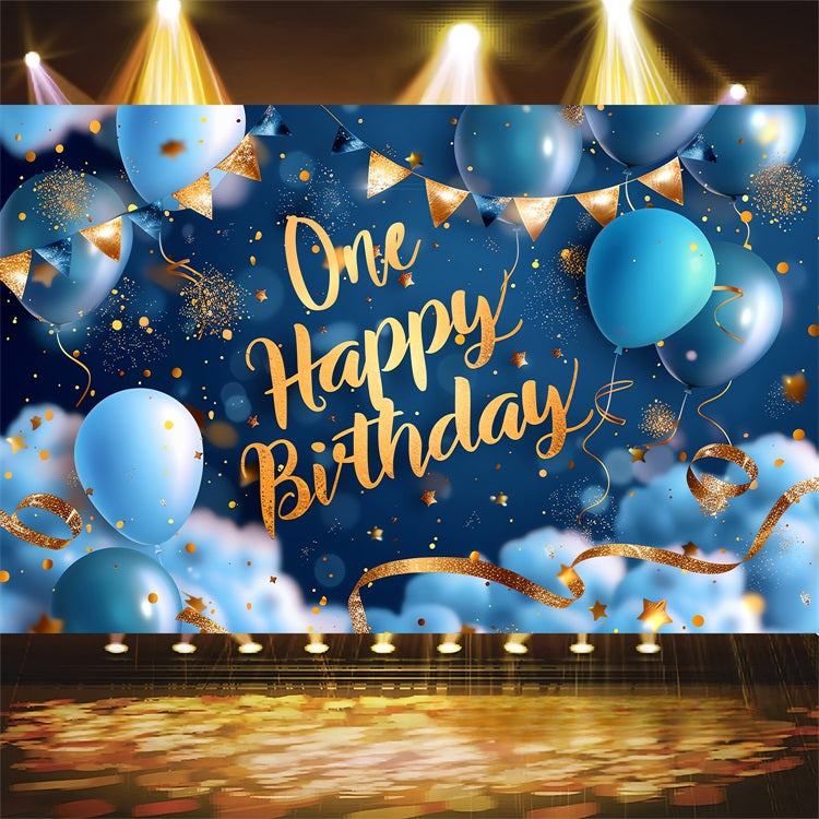 Personalised 1st Birthday Backdrop Royal Blue Gold Backdrop UK BRP2-238