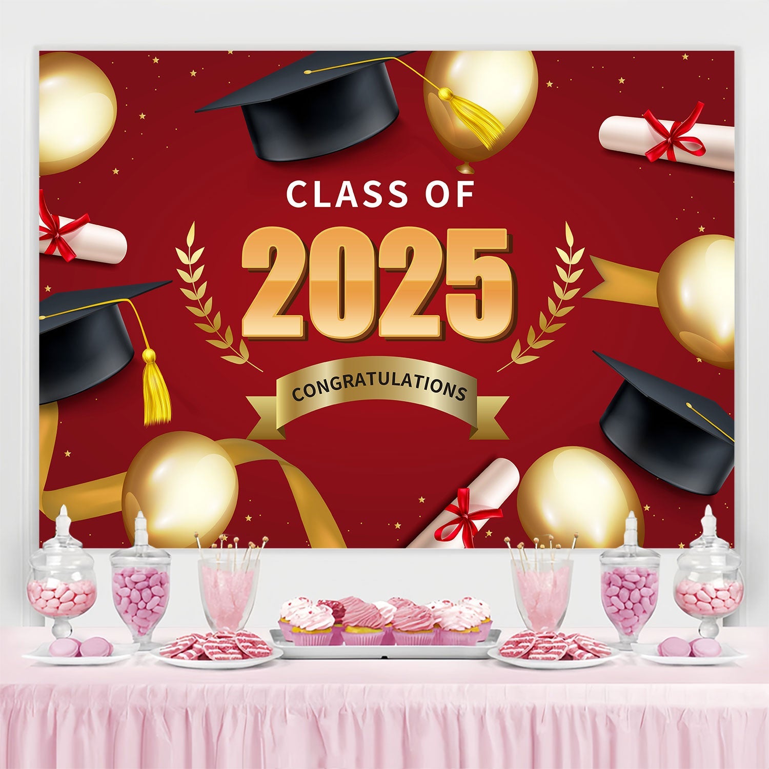 Graduation Picture Backdrop Shiny Balloon Red Graduation Party Backdrop UK BRP2-251