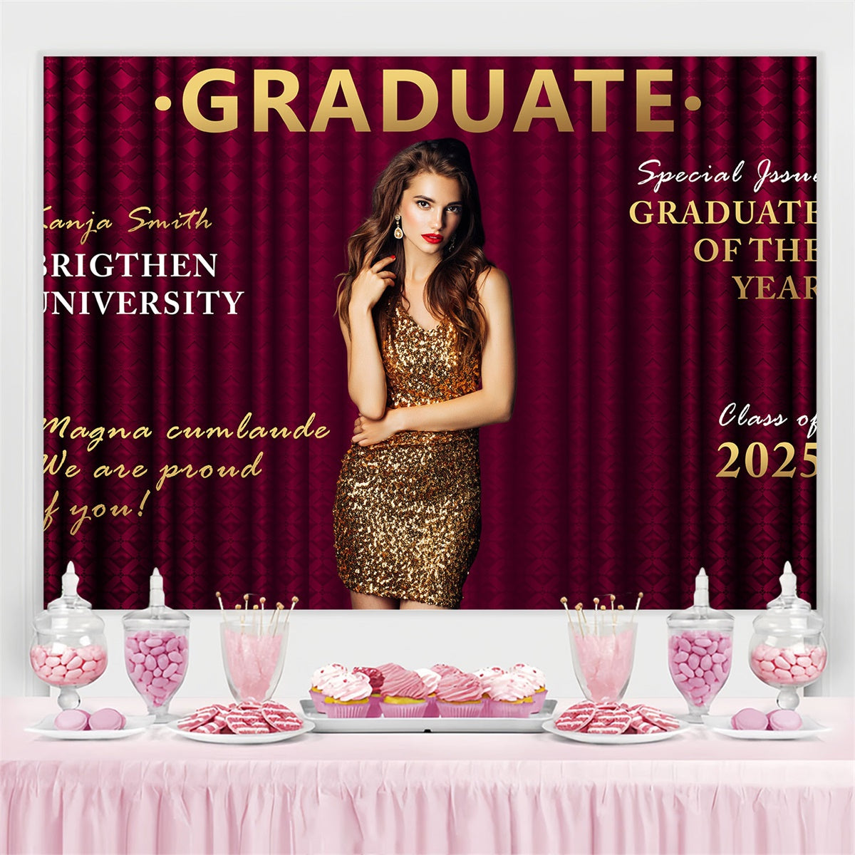 Personalized Graduation Backdrops Vintage Red Graduation Party Backdrop UK BRP2-284