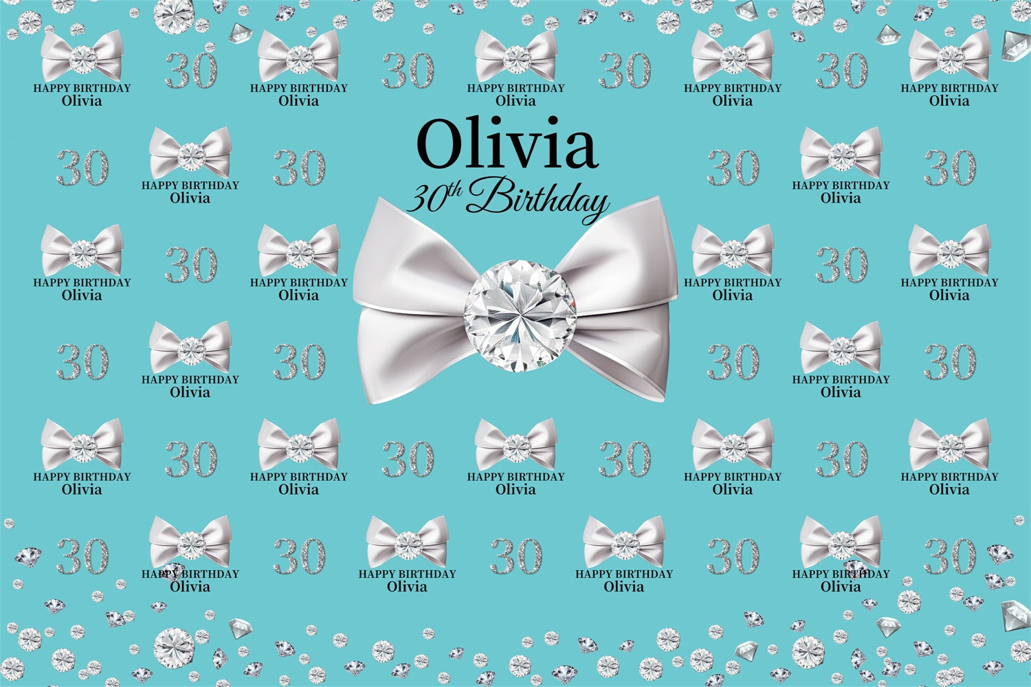 Custom Happy Birthday Backdrop Shimmering Bow Party Backdrop UK BRP3-106