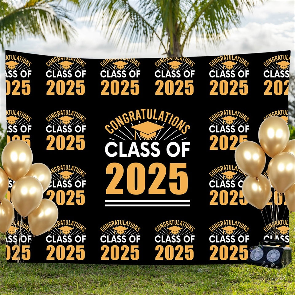Custom Graduation Backdrops Gold Grad Cap 2025 Graduation Party Backdrop UK BRP3-14