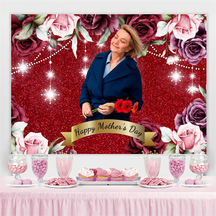 Mothers Day Backdrop Ideas Glittering Red Rose Personalised Backdrop UK BRP3-149