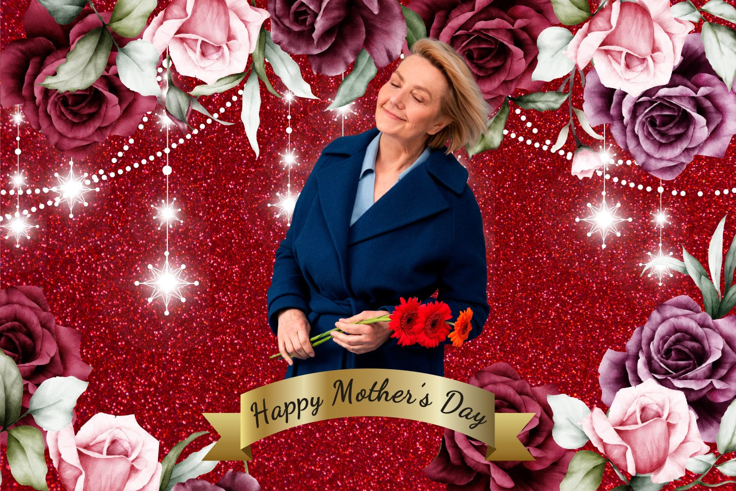 Mothers Day Backdrop Ideas Glittering Red Rose Personalised Backdrop UK BRP3-149