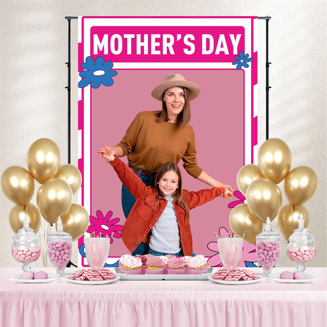 Mothers Day Photo Backdrop Pink Checkered Bond Personalized Backdrop UK BRP3-155
