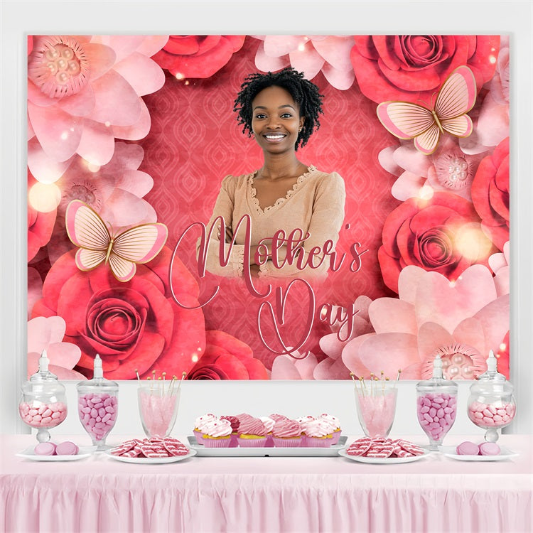 Mothers Day Backdrops Pink Rose Butterfly Personalized Backdrop UK BRP3-156