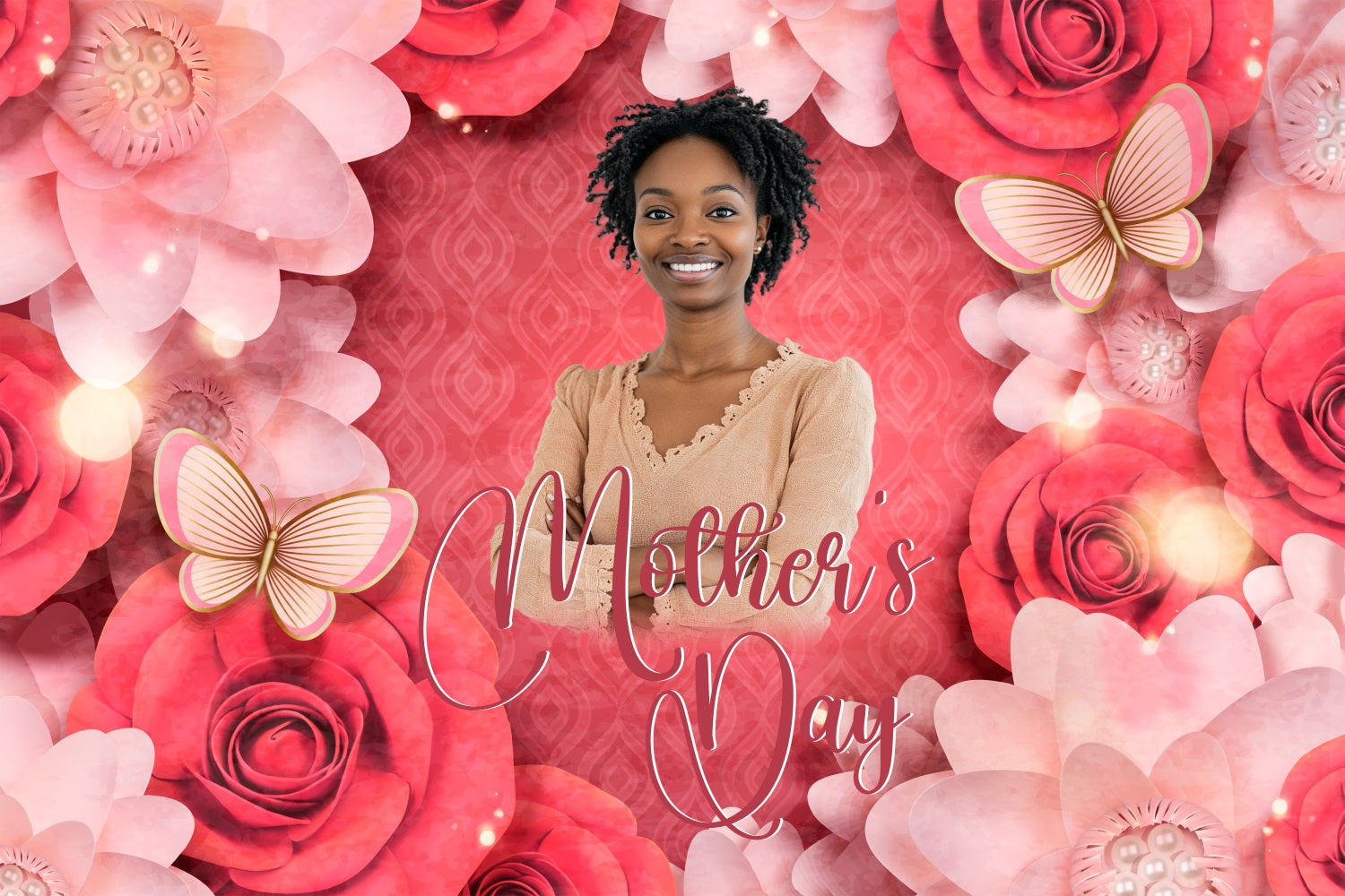 Mothers Day Backdrops Pink Rose Butterfly Personalized Backdrop UK BRP3-156