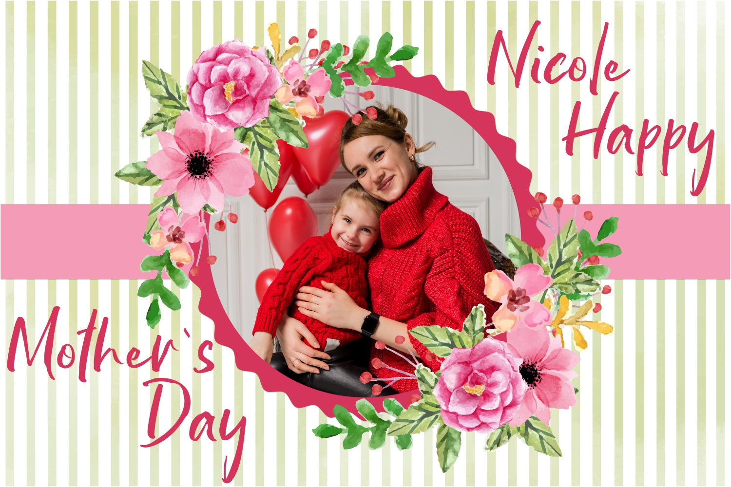 Backdrops For Mother's Day Floral Stripes Personalised Backdrop UK BRP3-158
