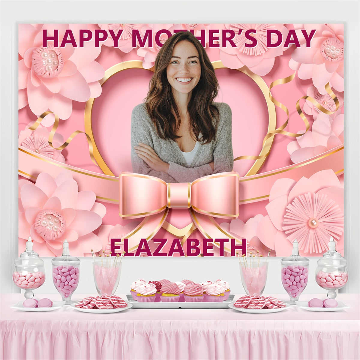 Mothers Day Photo Backdrop Luxury Floral Ribbon Custom Backdrop UK BRP3-168