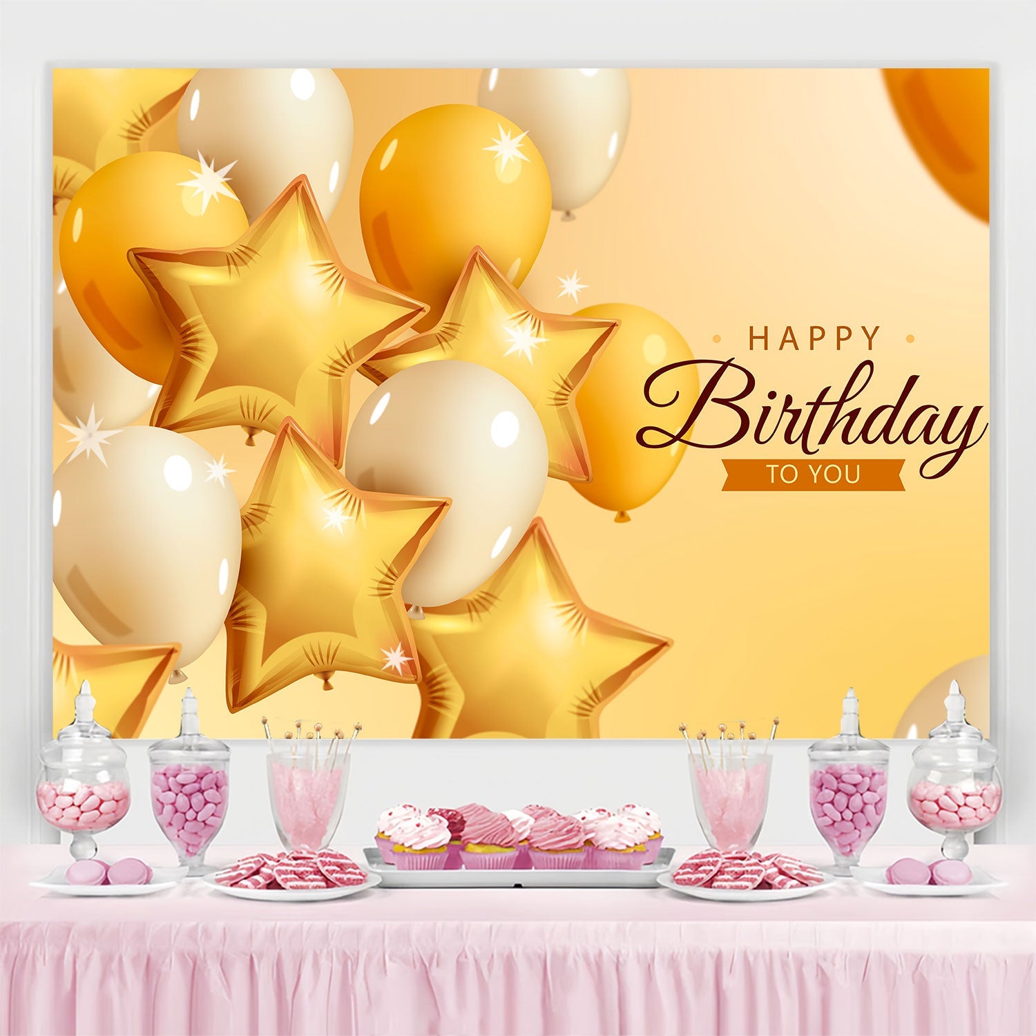 Birthday Backdrop Personalized Luxury Golden Balloons Backdrop UK BRP3-71