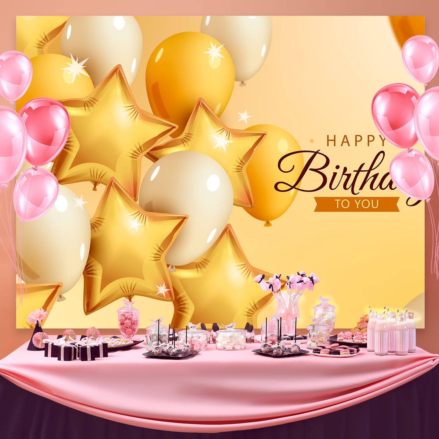 Birthday Backdrop Personalized Luxury Golden Balloons Backdrop UK BRP3-71