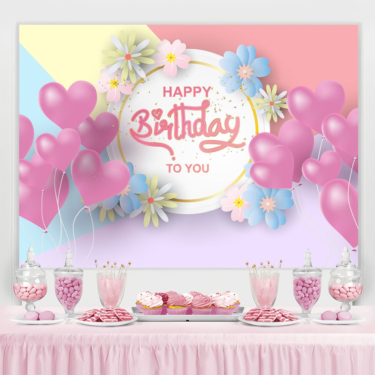 Customize Backdrop For Birthday Romantic Floral Balloon Backdrop UK BRP3-73