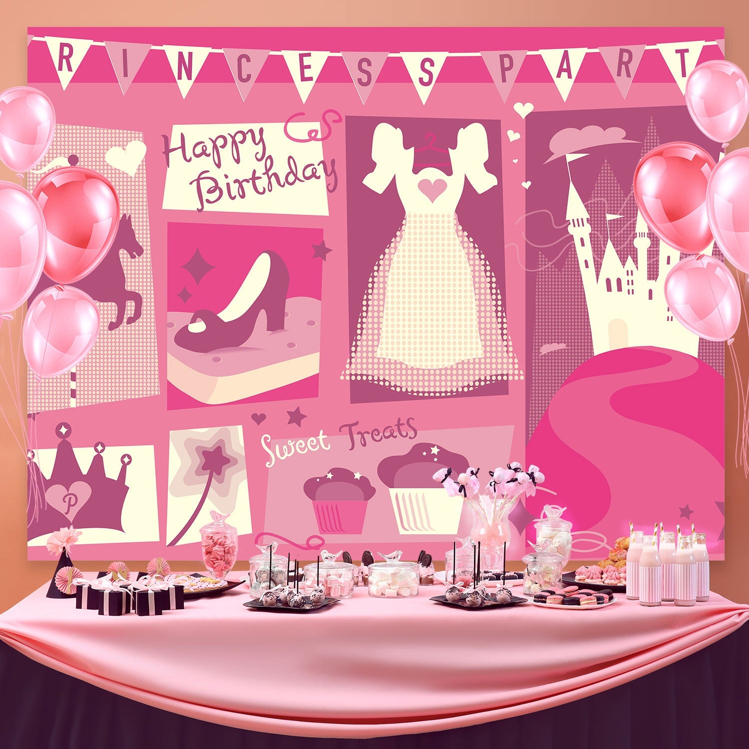 Customize Birthday Backdrop Elegant Pink Celebration Backdrop UK BRP3-81