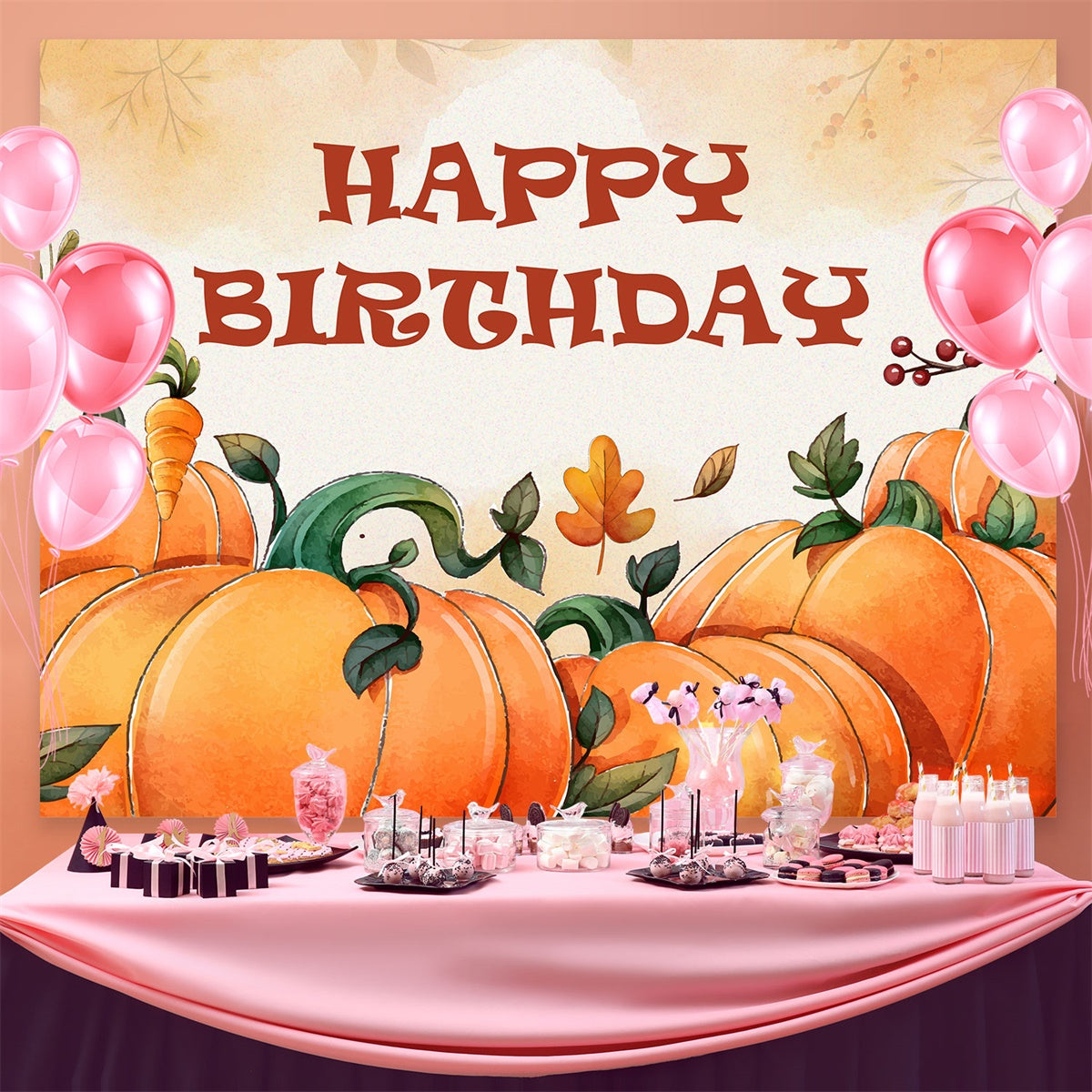 Birthday Backdrop Personalized Rustic Pumpkin Harvest Backdrop UK BRP3-87