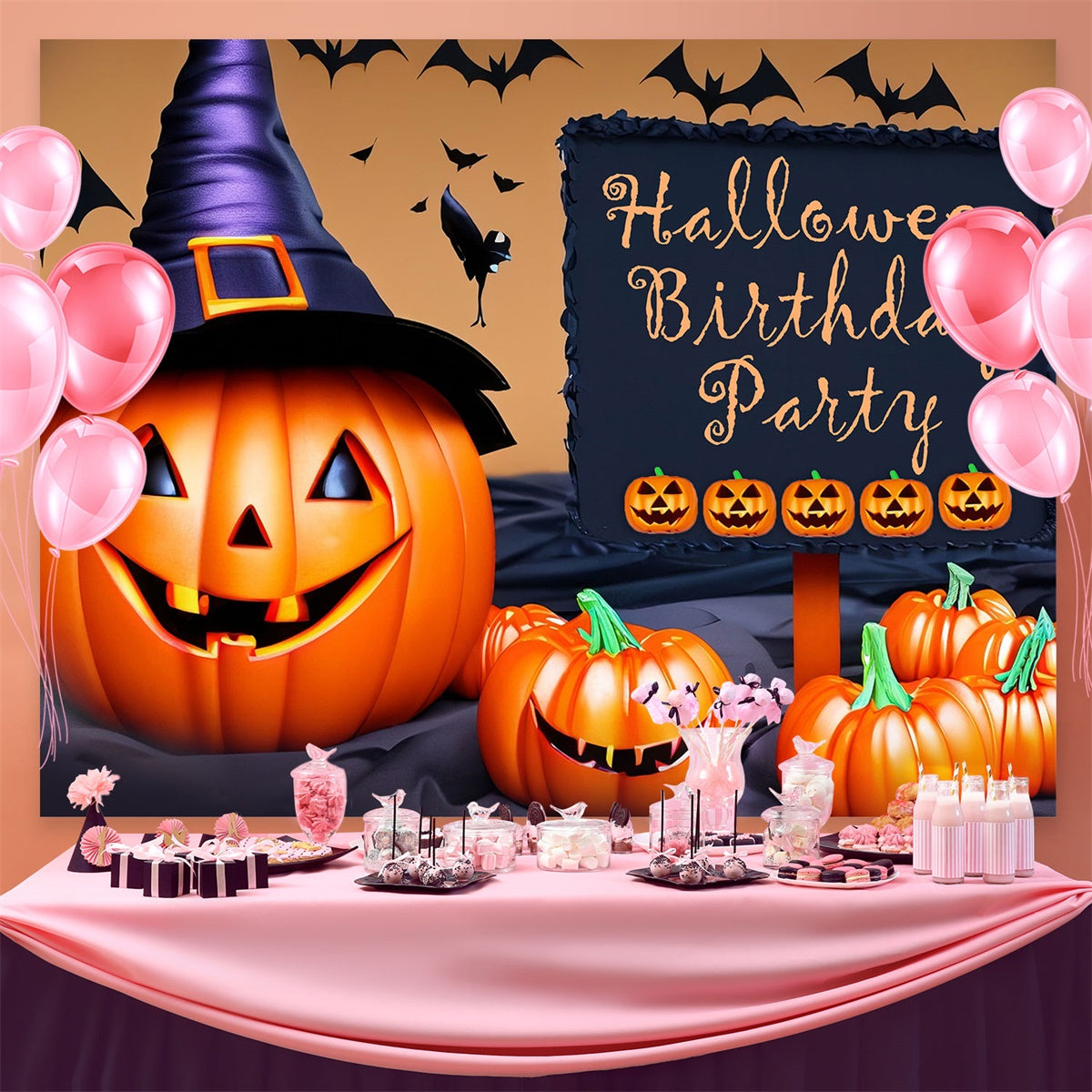 Custom Backdrops For Birthdays Witch Hat Pumpkin Backdrop UK BRP3-88