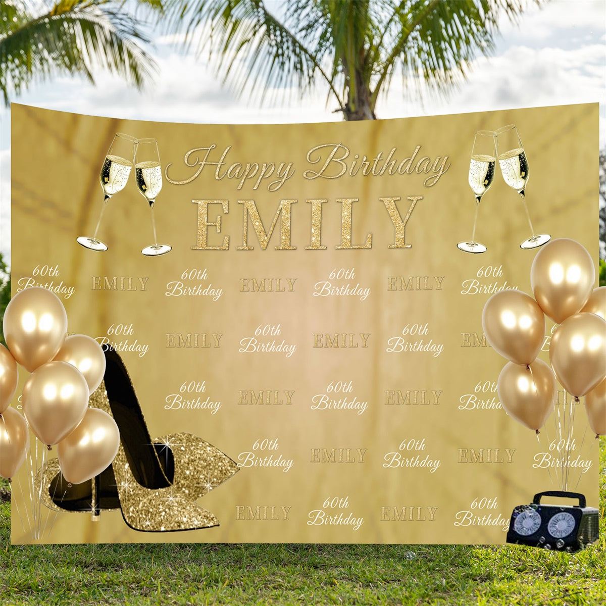 Personalized 60th Birthday Backdrop Luxury Champagne Gold Backdrop UK BRP3-98
