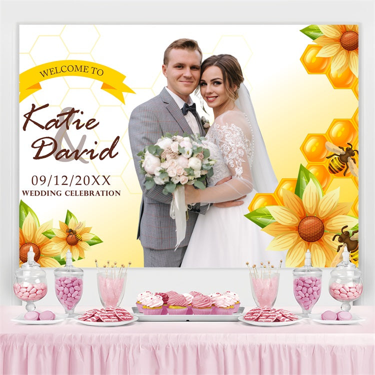 Wedding Backdrop Ideas Sunflower Honey Bee Love Customized Backdrop UK BRP4-107