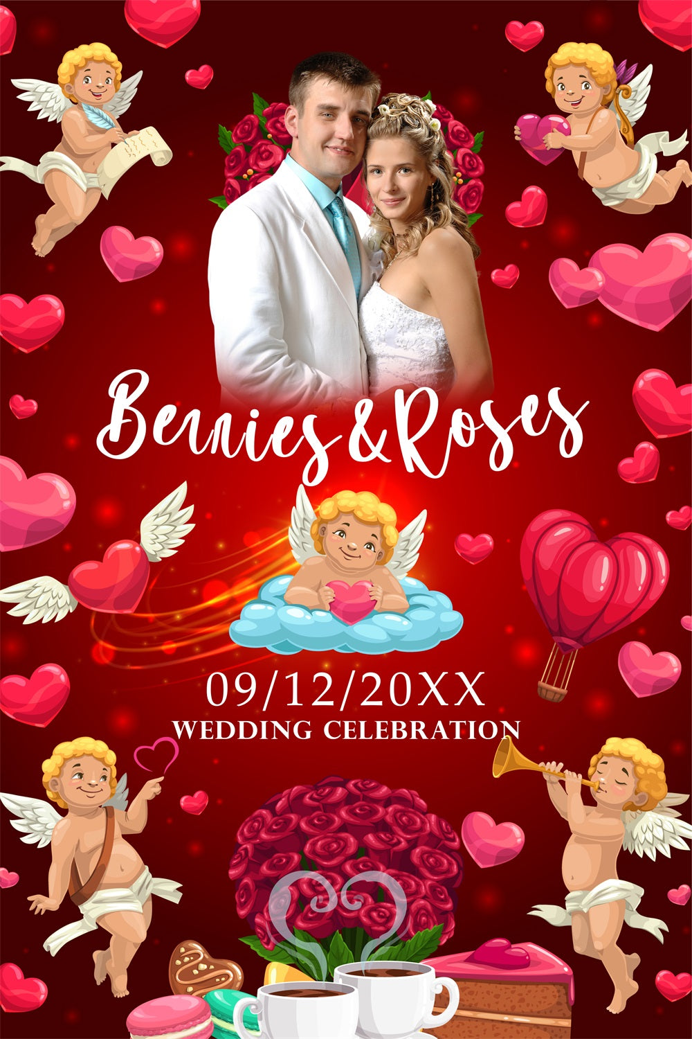 Wedding Photo Backdrops Roses Cupid Hearts Custom Backdrop UK BRP4-110