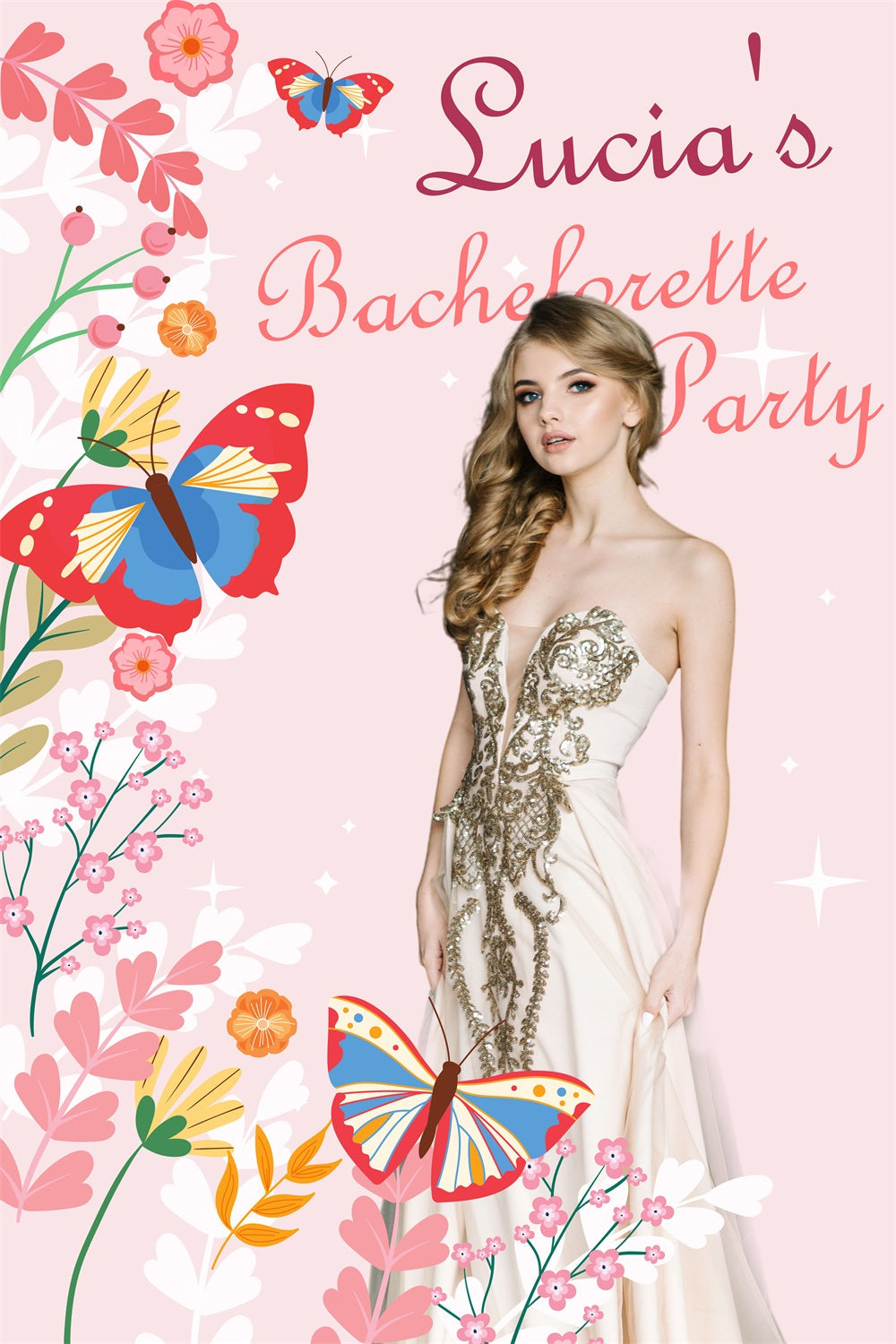Backdrops For Weddings Pink Floral Butterfly Personalized Backdrop UK BRP4-111