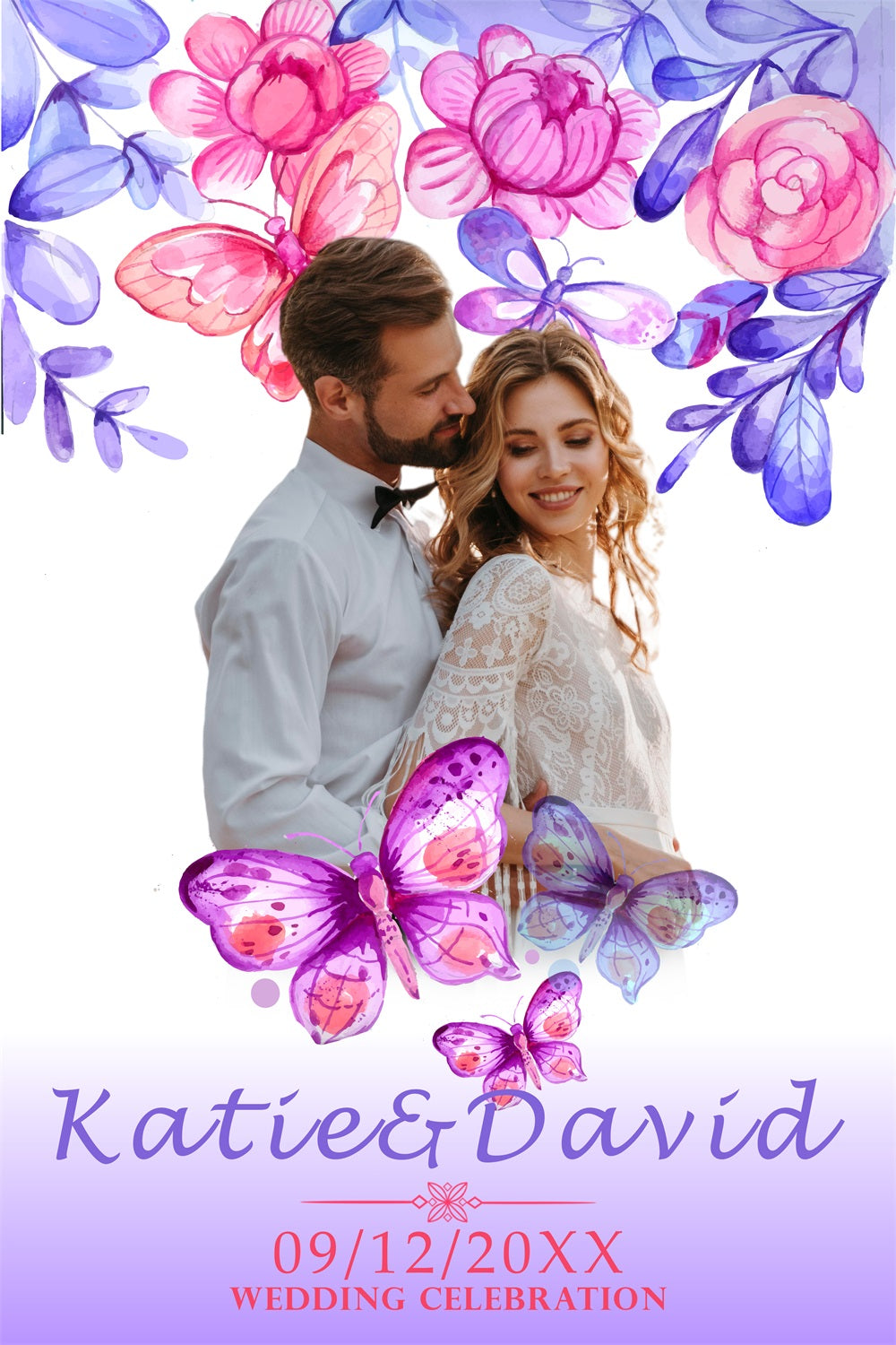 Backdrop For Wedding Watercolor Butterfly Floral Customized Backdrop UK BRP4-112