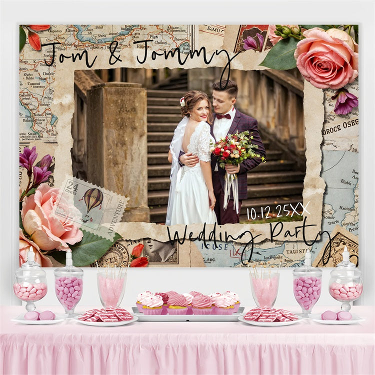 Wedding Backdrops Ideas Travel Map Floral Custom Backdrop UK BRP4-115