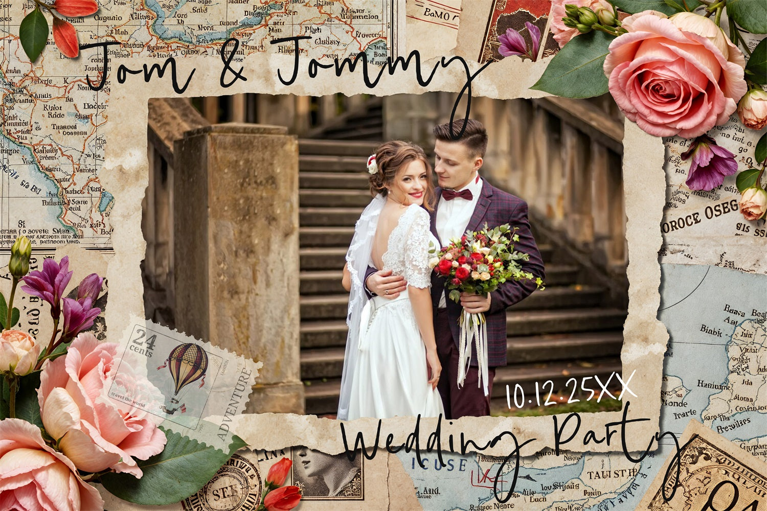 Wedding Backdrops Ideas Travel Map Floral Custom Backdrop UK BRP4-115