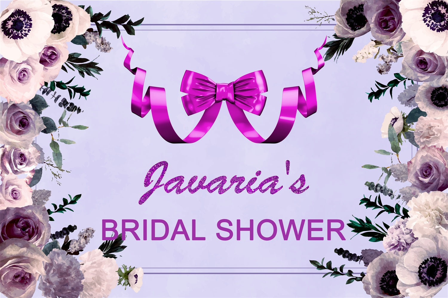 Bridal Shower Backdrops Purple Ribbon Floral Customized Backdrop UK BRP4-118