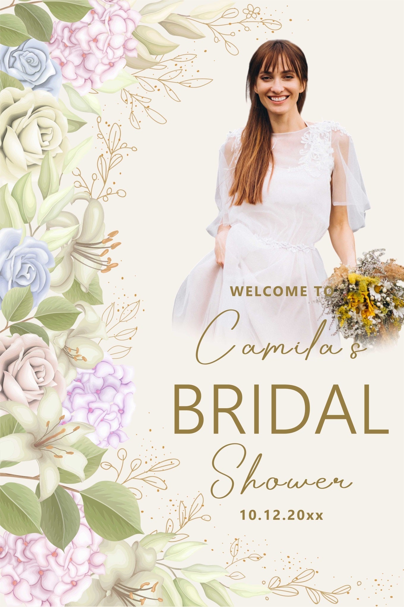 Bridal Shower Photo Backdrop Pastel Florals Personalized Backdrop UK BRP4-140