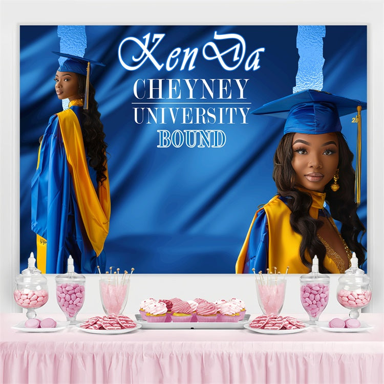 Personalized Graduation Backdrop Satin Blue Graduation Party Backdrop UK BRP4-163