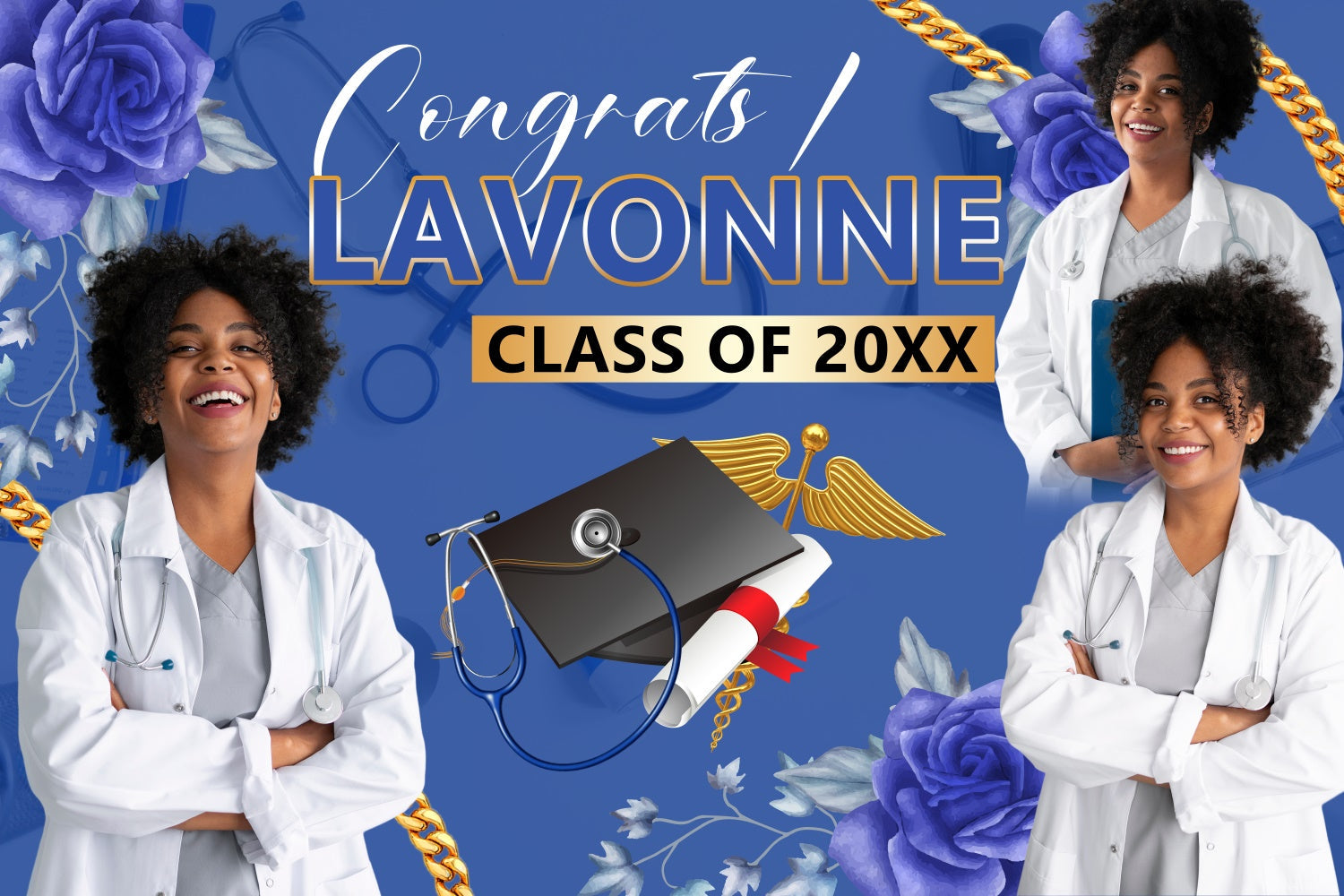 Customized Graduation Backdrop Medical Grad Blue Graduation Party Backdrop UK BRP4-166