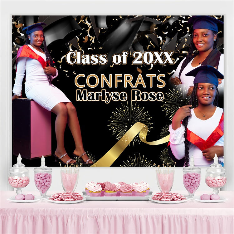 Personalized Graduation Backdrop Elegant Black Graduation Party Backdrop UK BRP4-176