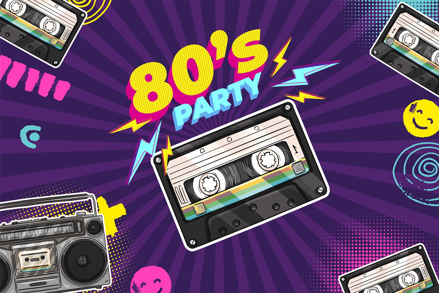 Backdrop For Dance Electric Boombox 80s Personalized Backdrop UK BRP4-216