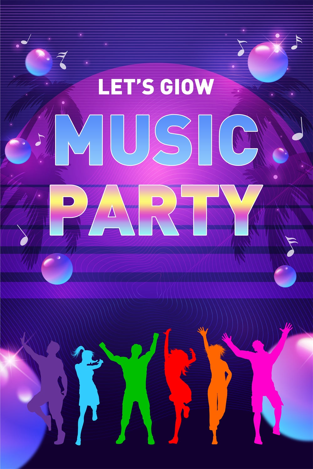 Dance Backdrop Ideas Palm Neon Music Dance Customized Backdrop UK BRP4-223
