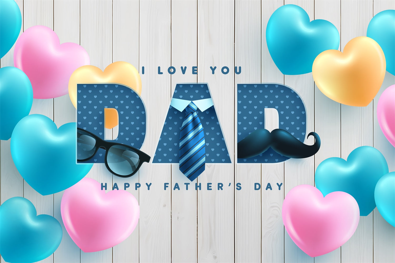 Happy Fathers Day Backdrop Heart Balloon Wood Backdrop UK BRP4-96