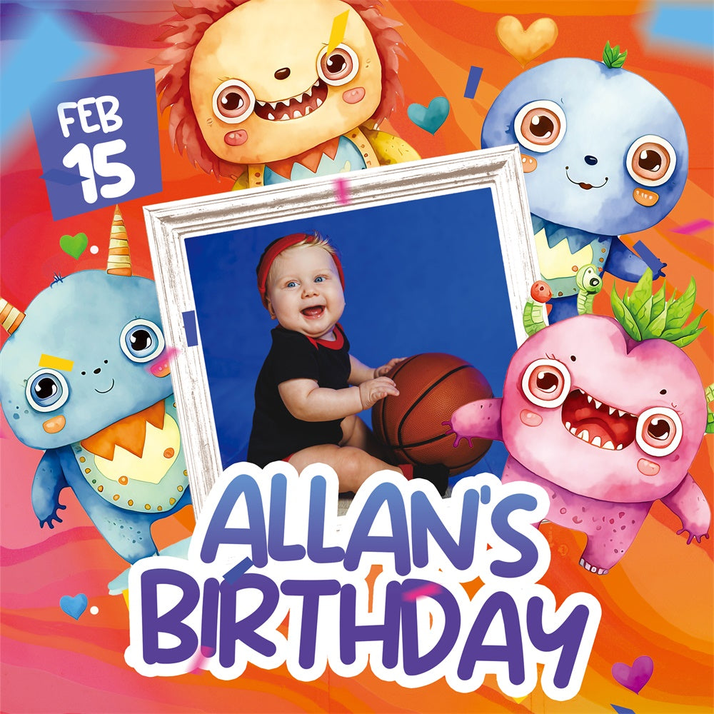 Customized Backdrop For Birthday Cartoon Monster Cute Backdrop UK BRP5-132