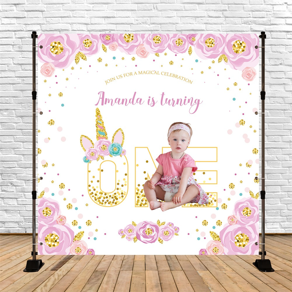 1st Birthday Backdrop Floral Sparkle Dreamy Customized Backdrop UK BRP5-152
