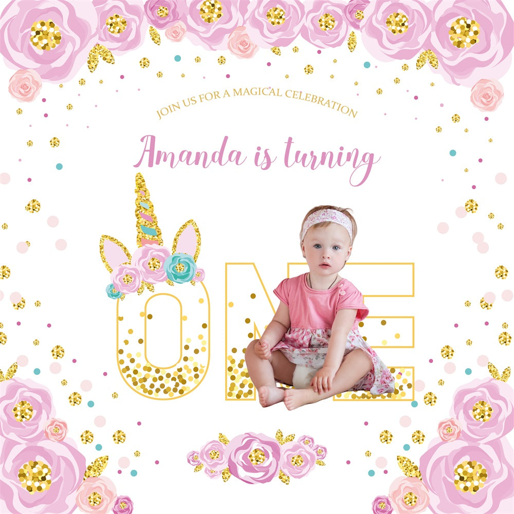 1st Birthday Backdrop Floral Sparkle Dreamy Customized Backdrop UK BRP5-152