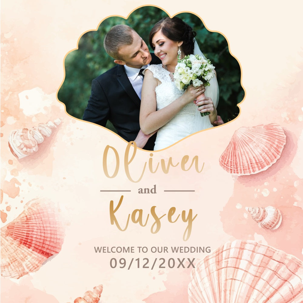 Backdrop For Wedding Beachside Romance Shell Custom Backdrop UK BRP5-171