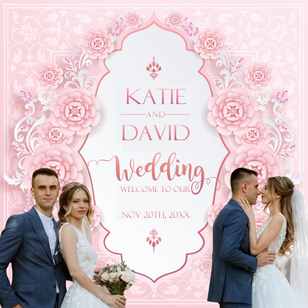 Elegant Wedding Backdrop Romantic Floral Pattern Personalized Backdrop UK BRP5-176