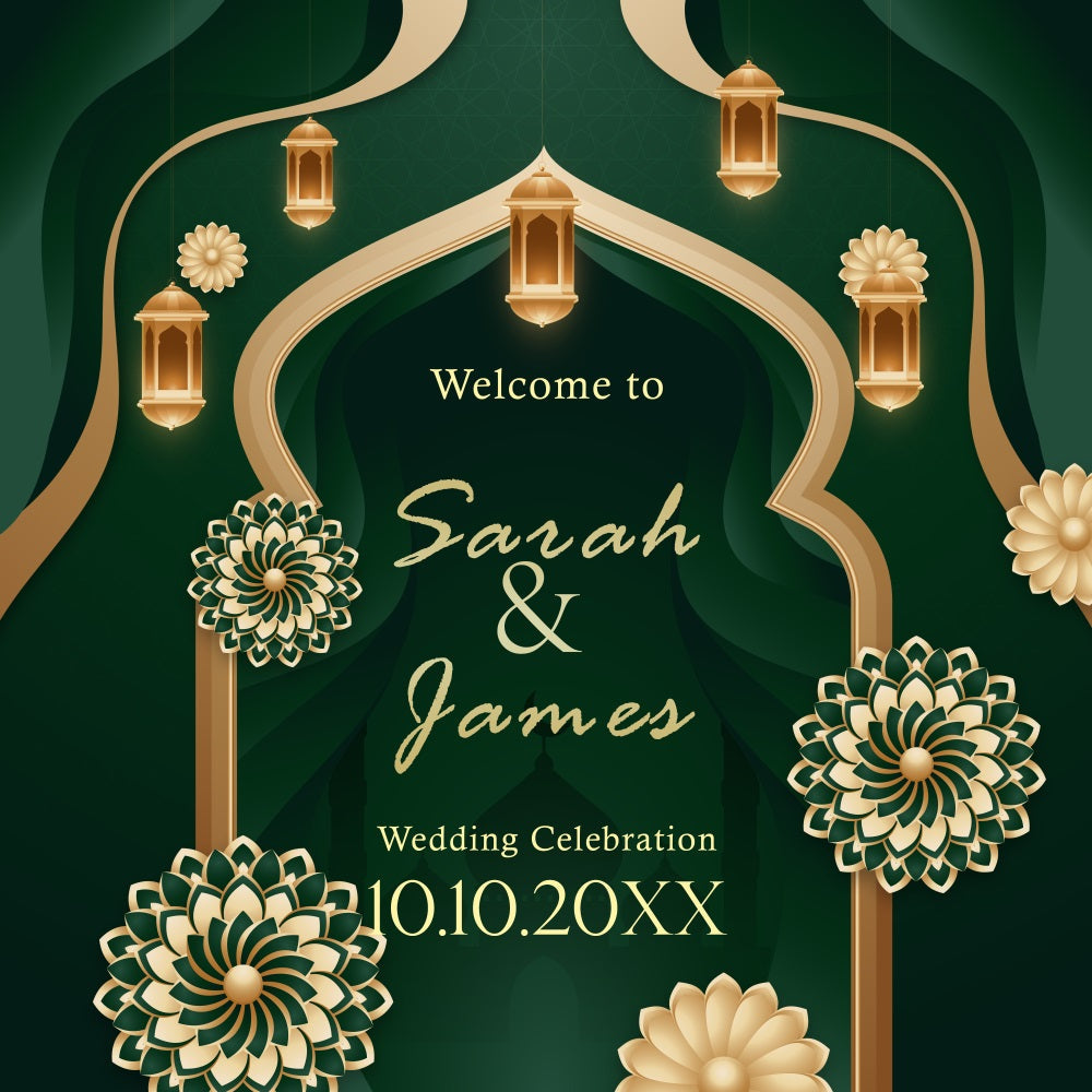 Wedding Photo Backdrop Golden Lantern Arch Personalised Backdrop UK BRP5-183