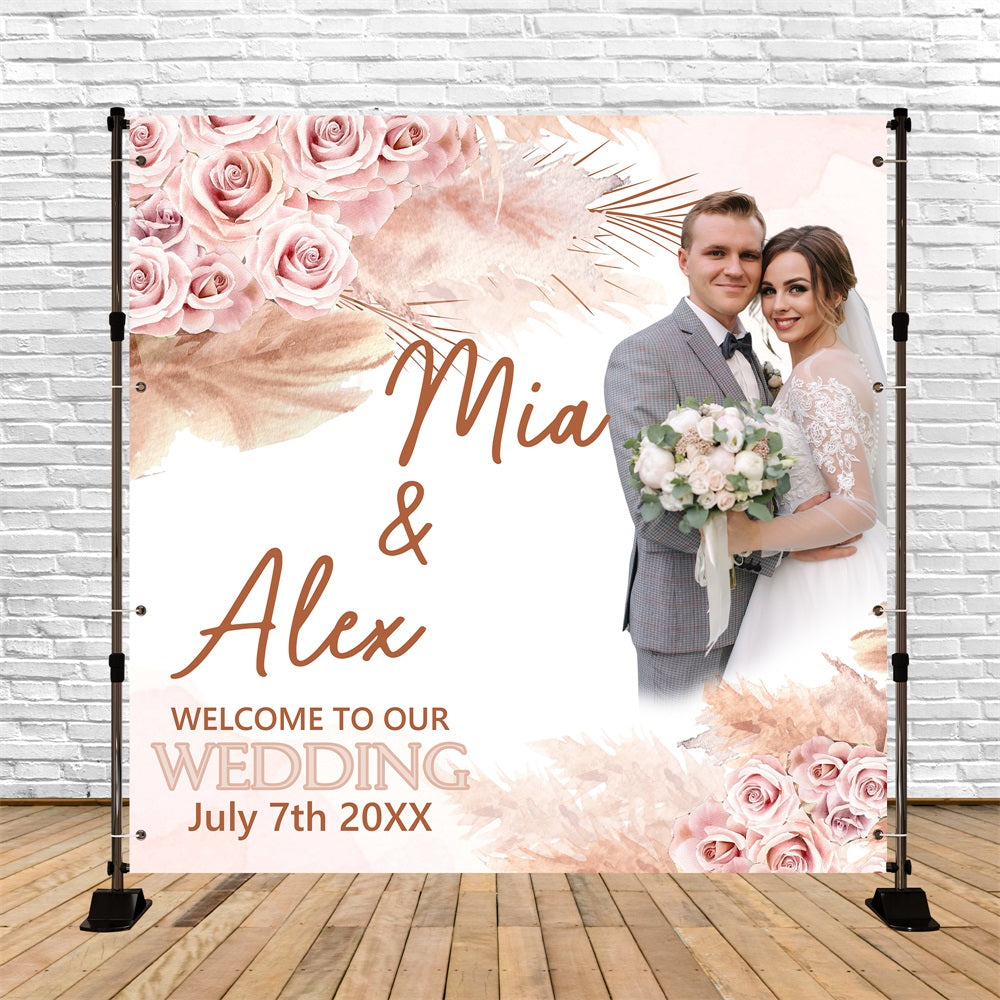 Boho Wedding Backdrop Blush Rose Palm Leaf Customized Backdrop UK BRP5-187