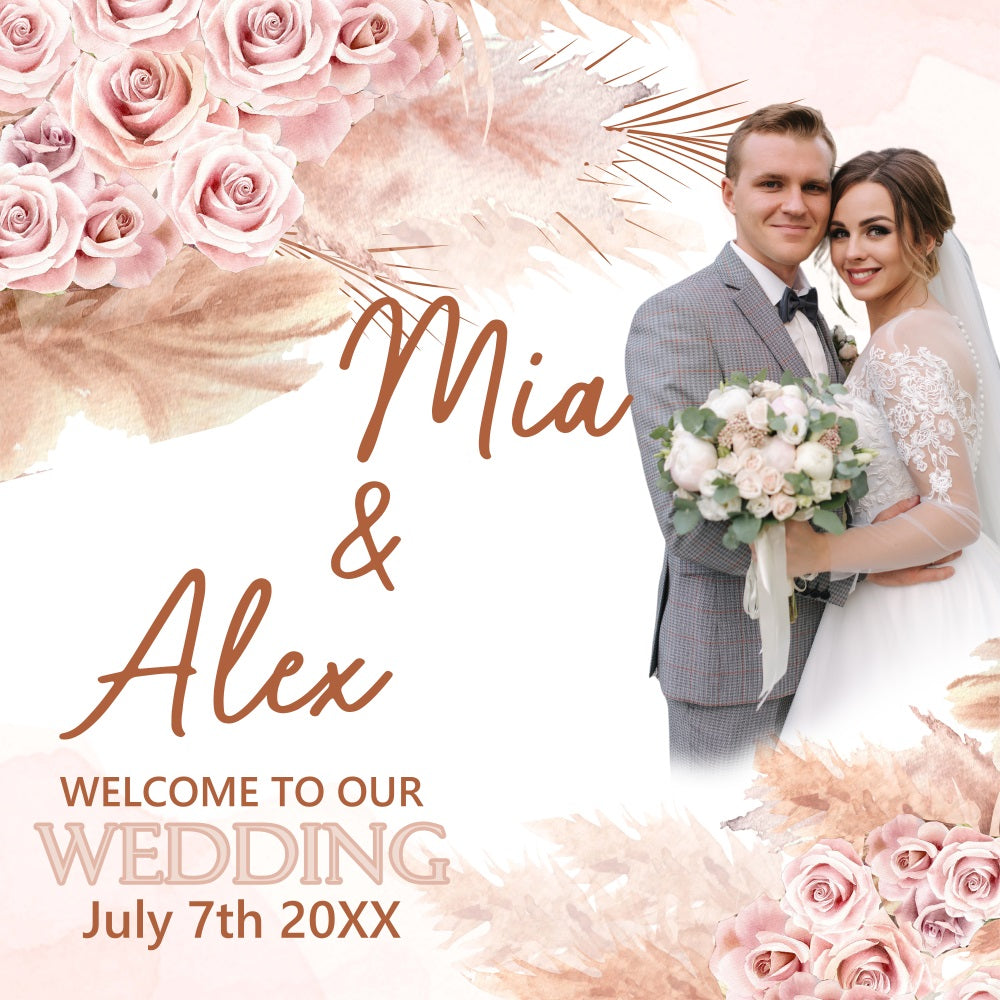 Boho Wedding Backdrop Blush Rose Palm Leaf Customized Backdrop UK BRP5-187