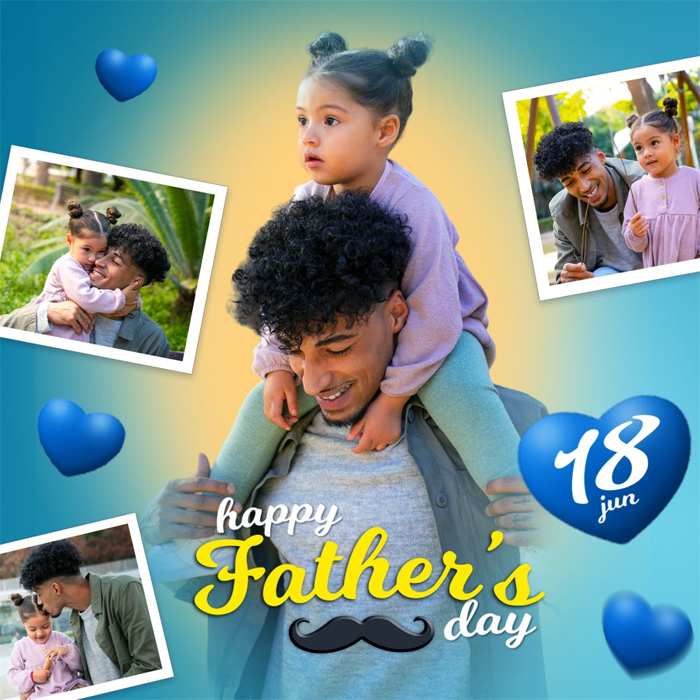 Backdrop Fathers Day Blue Hearts Gradient Personalized Backdrop UK BRP5-50