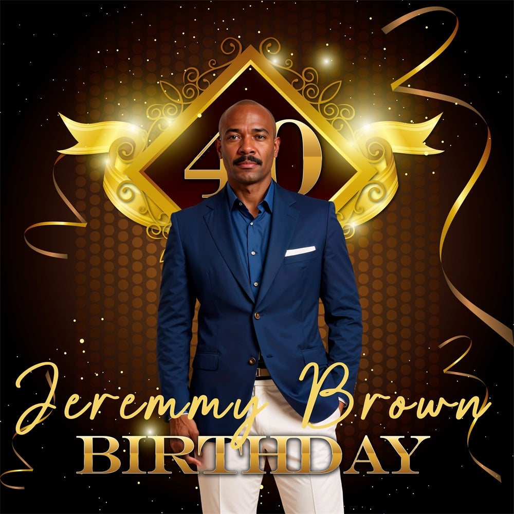 40th Birthday Backdrop Golden Banner Elegant Customized Backdrop UK BRP5-83