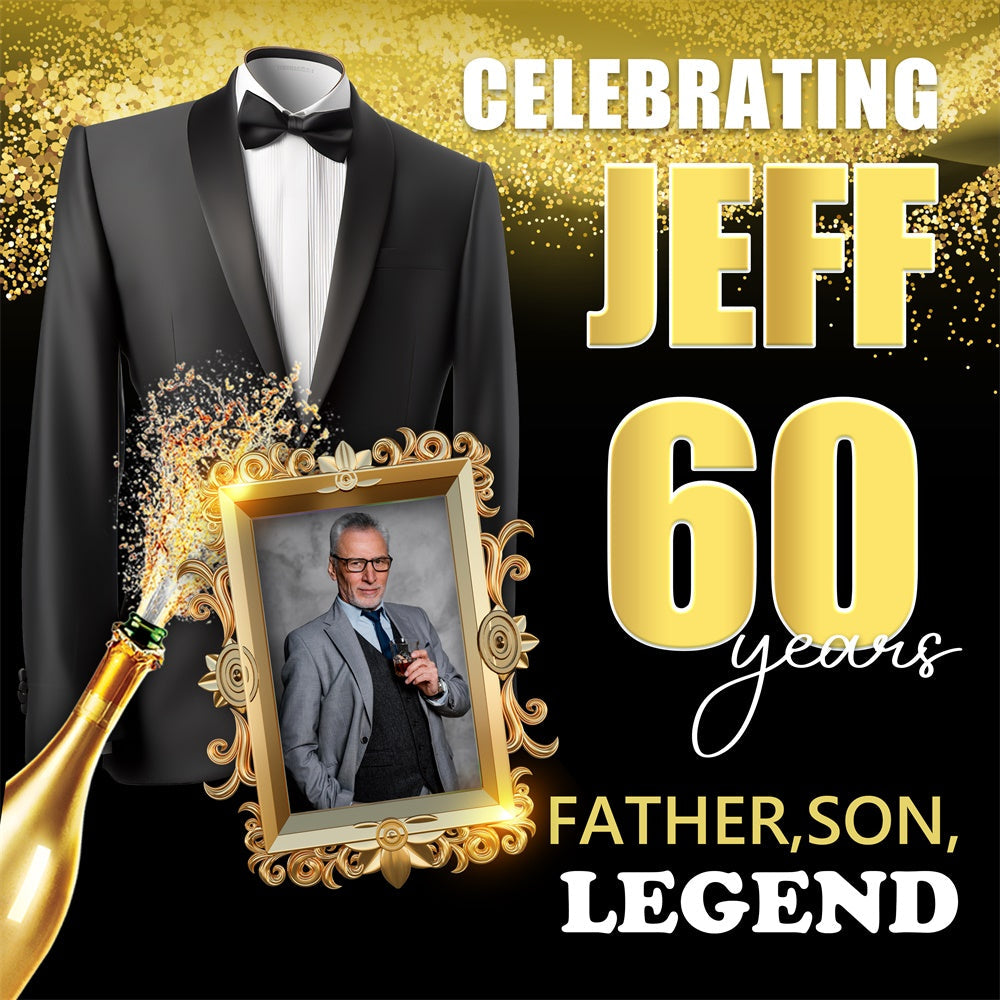 60th Birthday Backdrops Elegant Tuxedo Champagne Custom Backdrop UK BRP5-86