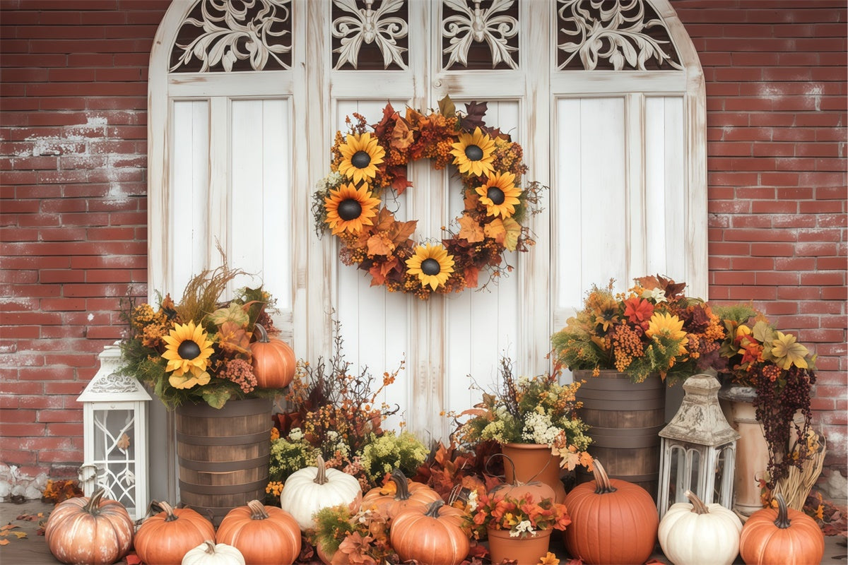 Fall Photo Backdrop Sunflower Wreath Porch Backdrop UK BRP57-188