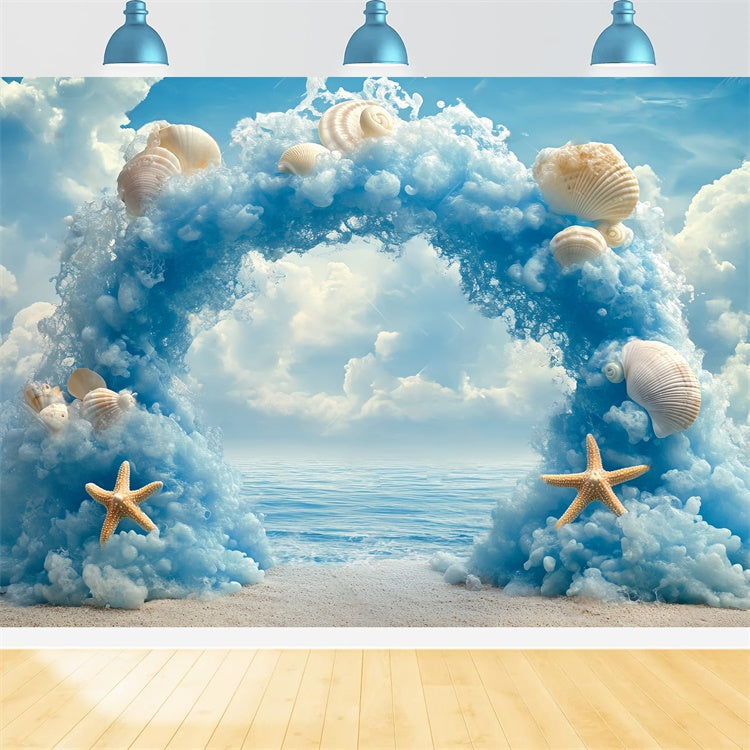 Cloudy Sky Backdrop Ocean Shell Archway Backdrop UK BRP57-223