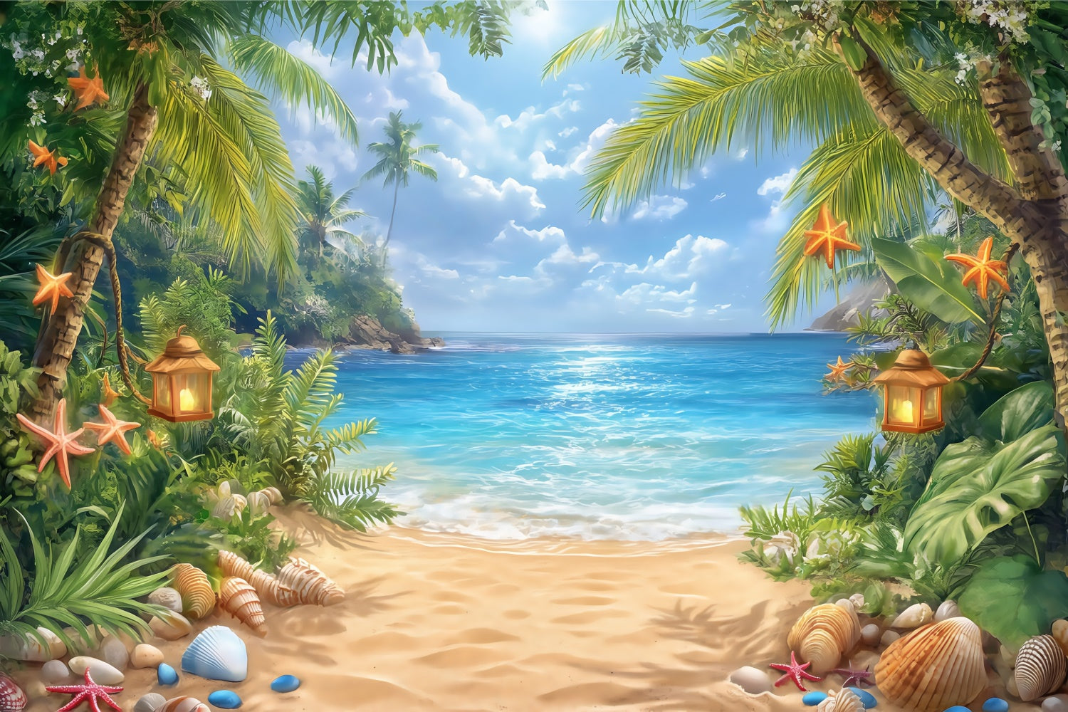 Sky Backdrop For Photography Palm Breeze Beach Backdrop UK BRP57-227