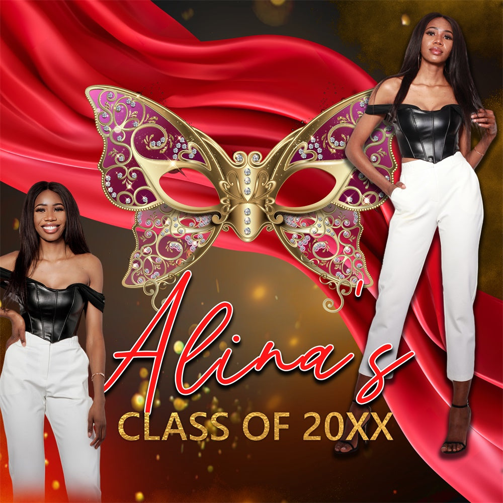 Personalized Graduation Backdrop Red Velvet Mask Party Graduation Backdrop UK BRP6-182