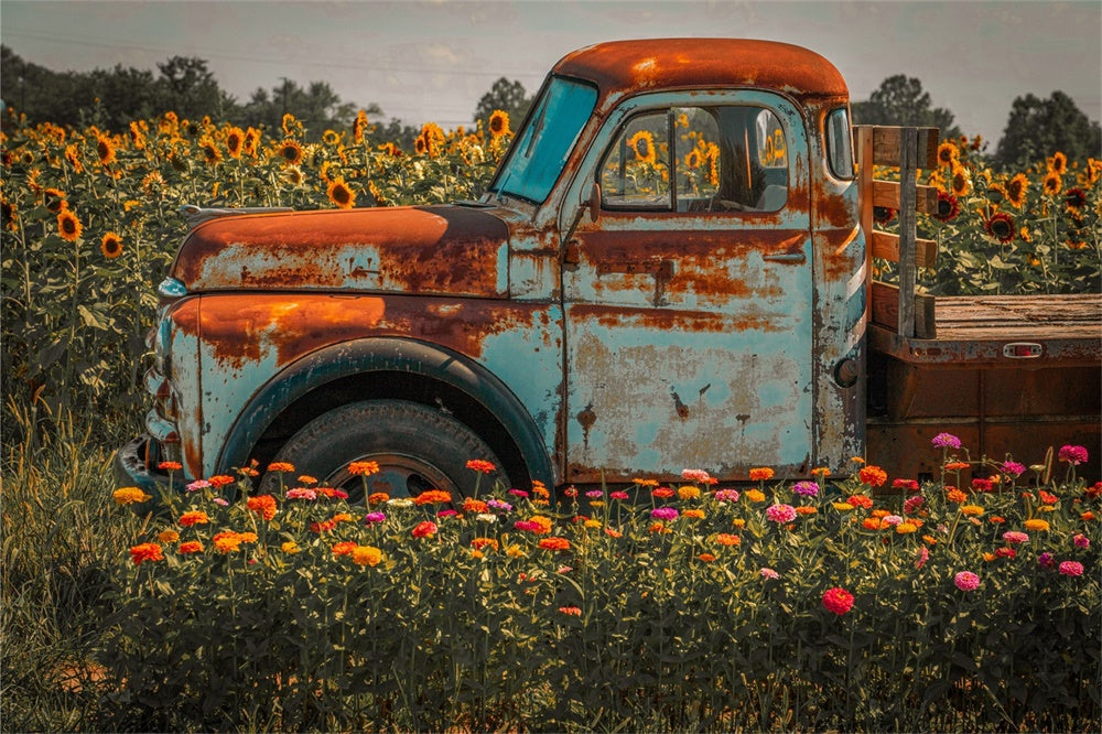Autumn Sunflower Farm Truck Backdrop UK BRP7-115